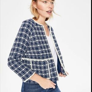 Boden Ida Textured Jacket Navy and Ivory, Size US 8
